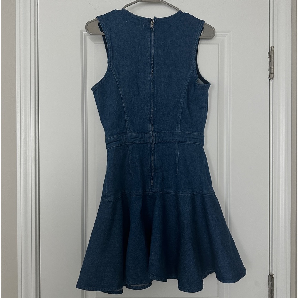 7 For All Mankind Denim Flounce Mini Dress in Medium Wash Blue Denim Size Small - Picture 4 of 6
